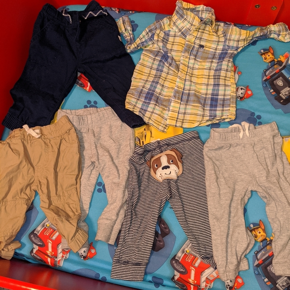 Baby bundle 5 boys pants & 1 Button Shirt 6 mo